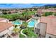 Beautiful outdoor oasis with a pool, spa, upper deck and lush greenery for ultimate outdoor enjoyment and relaxation at 150 Wentworth Dr, Henderson, NV 89074