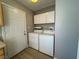Convenient laundry area with washer, dryer, and storage cabinets at 173 Greenbriar Townhouse Way, Las Vegas, NV 89121