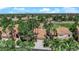 Aerial view of homes with tile roofs, surrounded by lush landscaping and mature palm trees near a golf course at 1848 Indian Bend Dr, Henderson, NV 89074