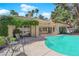 Inviting backyard pool with a view of the home’s exterior, patio, and comfortable lounge seating at 1848 Indian Bend Dr, Henderson, NV 89074