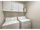 Laundry area with white washer, dryer and white cabinets above at 5005 Justice Creek Ave, Las Vegas, NV 89131