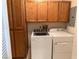 A laundry room with appliances and cabinets, designed for functionality and convenience at 881 E Calvada Blvd, Pahrump, NV 89048