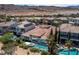 Elevated backyard view showcasing pool, spa, landscaping, and surrounding desert landscape for a serene retreat at 2080 Orchard Mist St, Las Vegas, NV 89135
