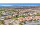 High angle of homes in a desert community with mountain views and lush landscaping and pool at 2764 Leys Burnett Ave, Henderson, NV 89044