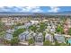 Beautiful community aerial view showcasing diverse home styles, lush greenery, and scenic mountain backdrop at 3080 Yankee Clipper Dr, Las Vegas, NV 89117