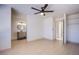 Main bedroom showcasing a ceiling fan, wood flooring, and a view at 3118 Floral Vista Ave, Henderson, NV 89014