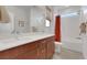 Modern bathroom featuring double vanity with white countertop and fixtures at 513 Monarch Ridge Ct, North Las Vegas, NV 89084