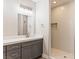 Modern bathroom with a sleek vanity, shower, and contemporary fixtures at 790 Lone Pine Rd, Pahrump, NV 89048