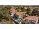 Expansive aerial view of homes with a pool and lush landscaping in a community at 8244 Horseshoe Bend Ln, Las Vegas, NV 89113