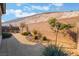Spacious backyard with desert landscaping, rock features, and beautiful desert views in the distance at 12843 New Providence St, Las Vegas, NV 89141