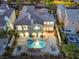Stunning aerial view of an estate with a backyard oasis featuring a pool, spa, manicured landscaping, and ample patio space at 2571 Red Springs Dr, Las Vegas, NV 89135