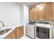 Laundry room equipped with modern washer and dryer, upper cabinets, and counterspace at 2571 Red Springs Dr, Las Vegas, NV 89135
