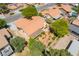 Aerial view of the backyard showcasing desert landscaping, mature trees, and covered patio at 3221 Palmdesert Way, Las Vegas, NV 89120