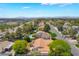 Overhead shot of a neighborhood with a community pool and mature trees against a mountain backdrop at 3221 Palmdesert Way, Las Vegas, NV 89120