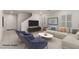 Living room with tile floors, plantation shutters, and neutral decor showcased in this staged scene at 519 Brinkburn Point Ave, Las Vegas, NV 89178