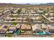 This high-angle shot offers a panoramic view of the community, backyard, pool, and the property's surroundings at 1043 Armillaria St, Henderson, NV 89011
