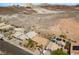Elevated view features the property's location, desert landscape, a pool, and mountain views at 1043 Armillaria St, Henderson, NV 89011