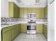 Well-lit kitchen with stainless steel appliances, stylish tile flooring, and ample cabinet space at 1400 Jamielinn Ln # 104, Las Vegas, NV 89110