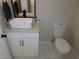 Stylish powder room features a vessel sink, black hardware, and modern tiled floors at 1508 Silver Knoll Ave, Las Vegas, NV 89123