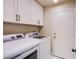 Bright laundry room featuring white cabinets and modern washer and dryer at 1508 Silver Knoll Ave, Las Vegas, NV 89123