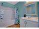 Bathroom with tile flooring, single vanity, bathtub, and a separate shower at 165 Calm Morning Ave, Henderson, NV 89002