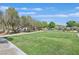 Well-maintained community green space with lush lawn, mature trees, and walking paths at 2104 Leatherbridge Ct, North Las Vegas, NV 89081