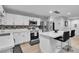 Modern kitchen featuring white cabinets, stainless steel appliances, and a breakfast bar with seating at 5208 Overland Ave, Las Vegas, NV 89107