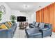 Cozy living room featuring comfortable sofas, a flat-screen TV, and bright light from the windows at 694 Last Dance Pl, Henderson, NV 89011