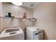 Efficient laundry room with modern, front-loading washer and dryer and plenty of storage on shelves at 7701 W Robindale Rd # 206, Las Vegas, NV 89113