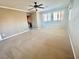 Large bedroom offers neutral walls, carpet, ceiling fan and bright, natural light at 81 Sertata Ct, Henderson, NV 89074