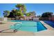 Community pool with sparkling clear water, surrounded by lush greenery and a sun-drenched deck area at 3380 Pavlo St, Las Vegas, NV 89121