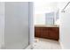 Bathroom with shower, vanity, granite countertop and tiled floors at 4050 Pacific Harbors Dr # 112, Las Vegas, NV 89121