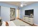 Bedroom featuring a bed, dresser, ceiling fan, and closet at 4050 Pacific Harbors Dr # 112, Las Vegas, NV 89121