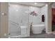 Bathroom features luxurious glass enclosed shower, free standing tub, and heated towel rack at 5858 Majestic Tide Ave, Las Vegas, NV 89131