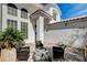 Inviting front yard patio with a cozy fire pit and comfortable seating, enhanced by a charming exterior at 6236 Desert Haven Rd, Las Vegas, NV 89130