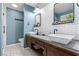 Stylish bathroom with double sinks, subway tile, and modern fixtures at 7350 W Rome Blvd, Las Vegas, NV 89131