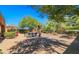 Backyard features desert landscaping, mature shade trees, and an outdoor lounge area at 1091 Casa Palermo Cir, Henderson, NV 89011