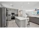 Contemporary kitchen with island seating, gray cabinets, and stainless appliances at 10933 Sageview Ave, Las Vegas, NV 89166