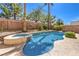 Inviting backyard pool and spa area with mature trees, perfect for outdoor entertaining at 1563 Cattle Ranch Pl, Henderson, NV 89002