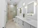 Modern bathroom featuring double vanity, sleek fixtures, and a glass enclosed shower at 5225 Villa Dante Ave, Las Vegas, NV 89141