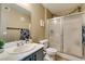 Neat bathroom with a shower, updated vanity, and a clean, functional design at 5710 E Tropicana Ave # 2218, Las Vegas, NV 89122