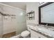 Bathroom with granite countertops and glass shower at 7760 Haven St, Las Vegas, NV 89123