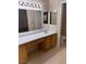 Bathroom featuring a single sink vanity, a large mirror, and a toilet in a separate alcove at 807 Airy Hill St, Henderson, NV 89015