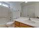 Clean bathroom with a shower-tub combo, toilet, and a single sink with a white countertop at 8450 Alta Dr # 136, Las Vegas, NV 89145