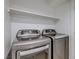 Laundry room with a modern silver washer and dryer plus a shelf above for supplies at 8450 Alta Dr # 136, Las Vegas, NV 89145
