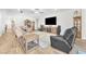 Cozy living room featuring hardwood floors, comfortable seating, and entertainment center at 10266 Sweet Holly Pl, Las Vegas, NV 89149