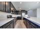 Modern kitchen showcasing a large island, stainless steel appliances, and dark cabinetry at 1321 Crimson Sunbird Ave, North Las Vegas, NV 89084