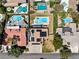 Overhead shot of a home with solar panels, a pool, and a meticulously landscaped backyard at 2425 Greens Ave, Henderson, NV 89014