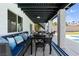 Comfortable covered patio features outdoor seating, dining table, and views of the backyard at 2425 Greens Ave, Henderson, NV 89014