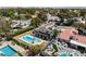 An aerial view captures a backyard with a pool, an outdoor sitting area, and a well-kept lawn at 2425 Greens Ave, Henderson, NV 89014